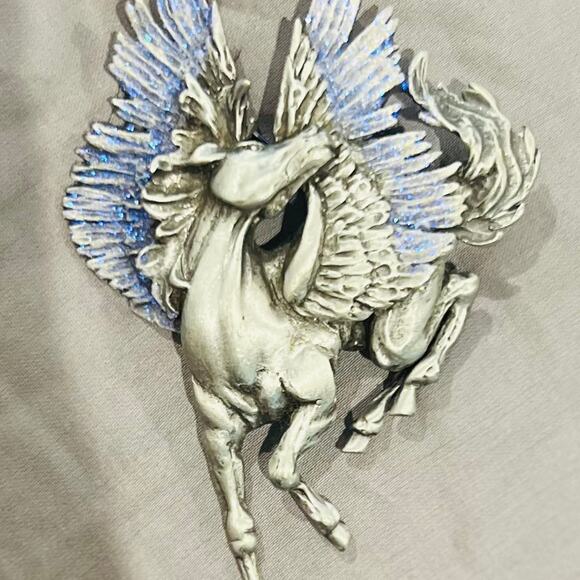 Vtg 1980s JJ Pegasus Brooch Winged Horse Greek Mythology Purple Glitter Pewter - Picture 4 of 4